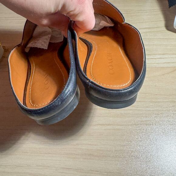 Sienna Loafer, Black Leather with Gold Detail Mule Slides Gold 'C' Logo Hardware - Picture 6 of 8